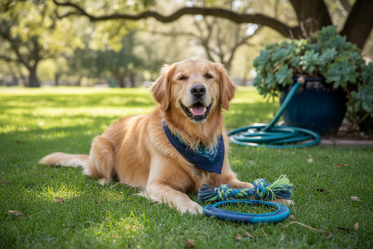 Happy dog resting
